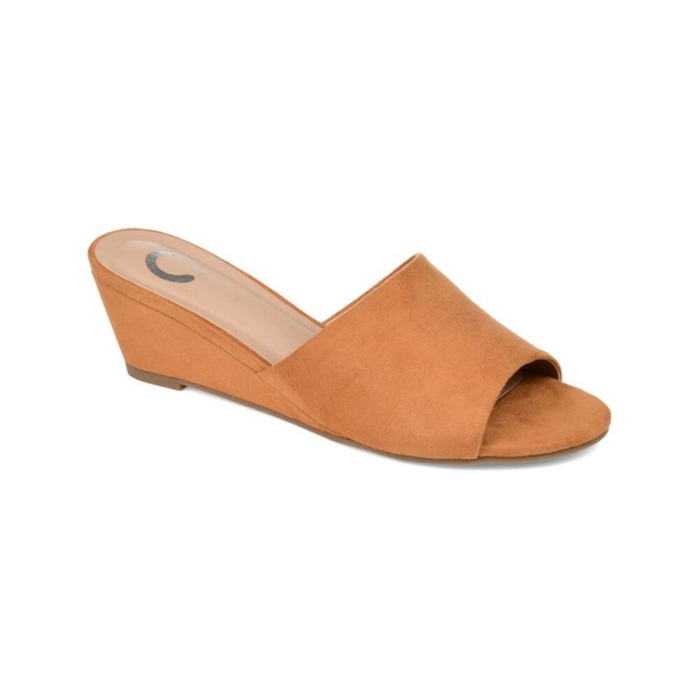 JOURNEE COLLECTION Womens Brown Pavan Round Toe Wedge Slip On Slide Sandals 9 M